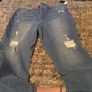 Women's Distressed Boyfriend Jeans - Light Blue Relaxed Fit